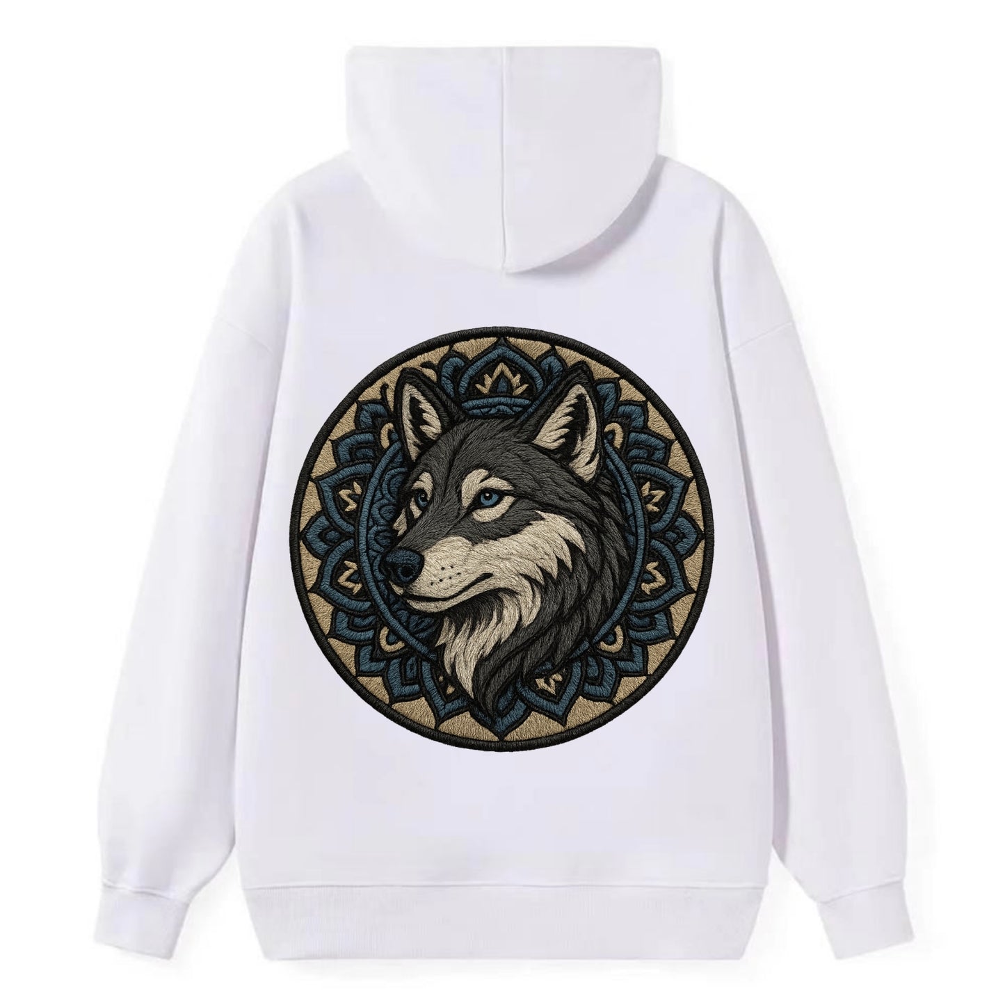 Mandala Wolf Pattern  - Classic Pullover Hoodie - White