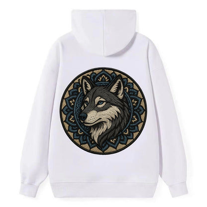 Mandala Wolf Pattern  - Classic Pullover Hoodie - White