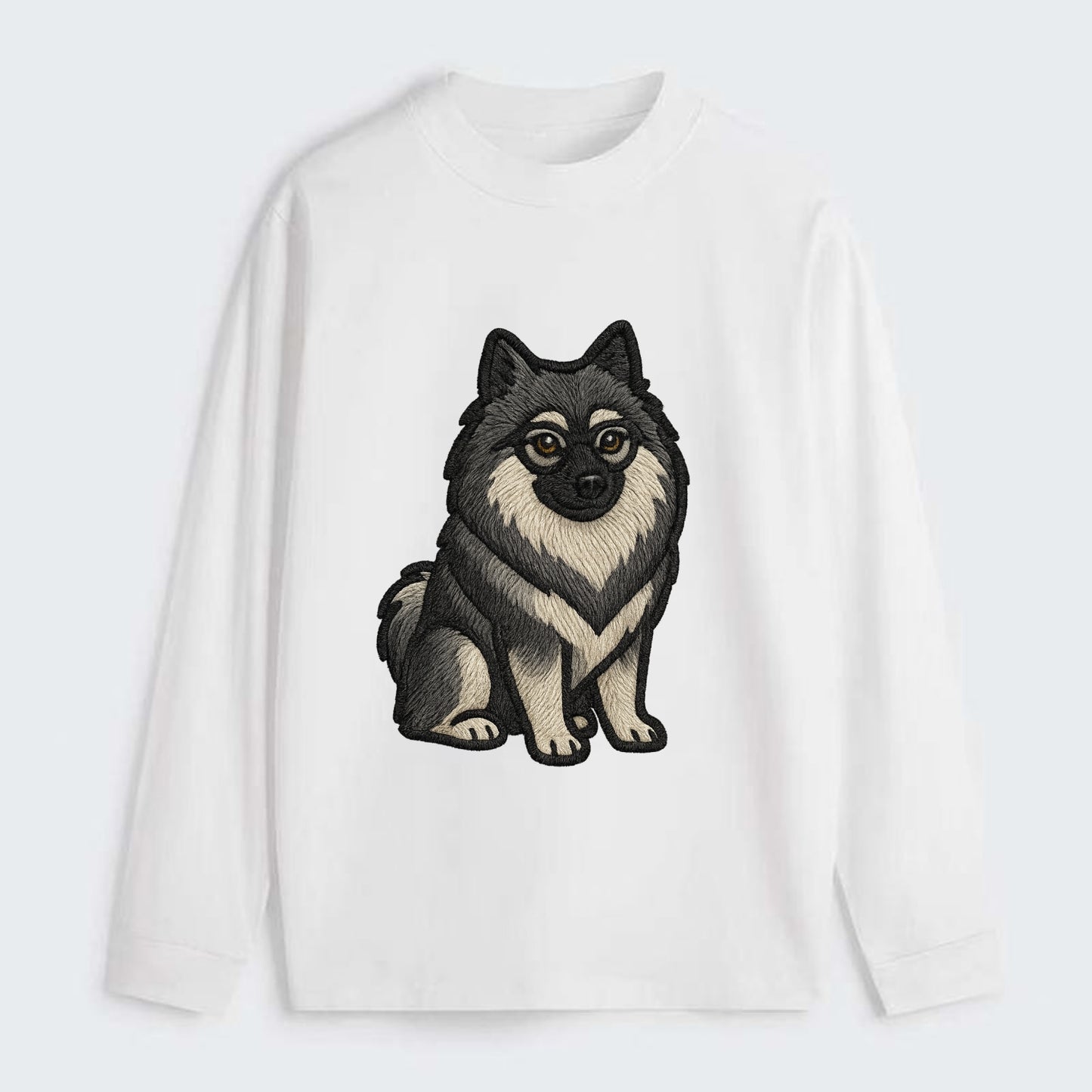 Keeshond - Gray and black spectacles embroidered design - Classic Long Sleeve Shirt - White
