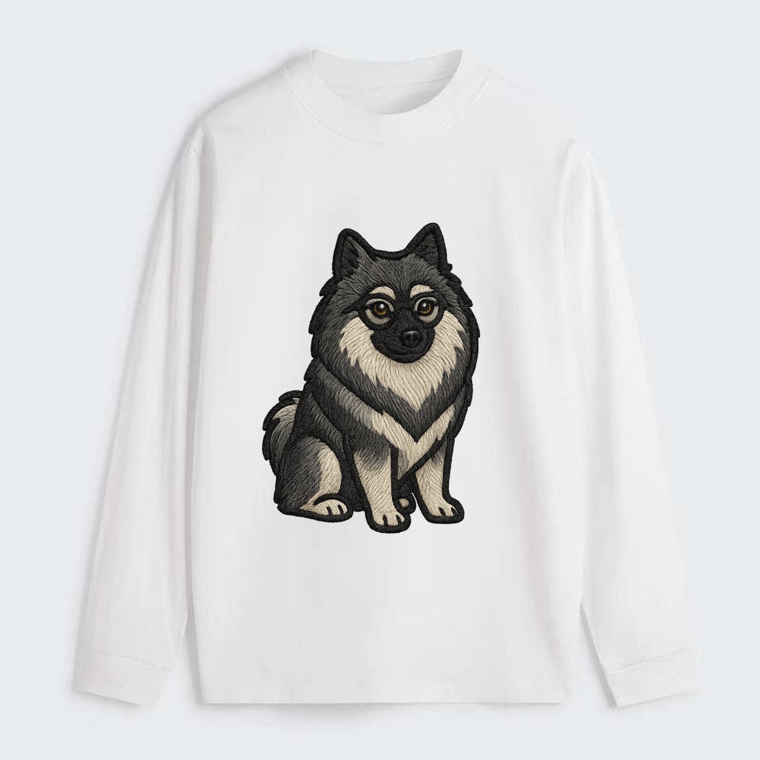 Keeshond - Gray and black spectacles embroidered design - Classic Long Sleeve Shirt - White