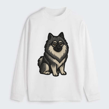 Keeshond - Gray and black spectacles embroidered design - Classic Long Sleeve Shirt - White