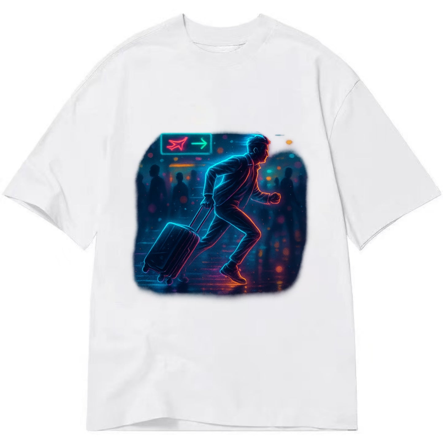 person running with luggage through crowded airport terminal - Classic T-shirt - White