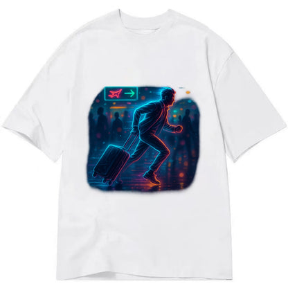 person running with luggage through crowded airport terminal - Classic T-shirt - White