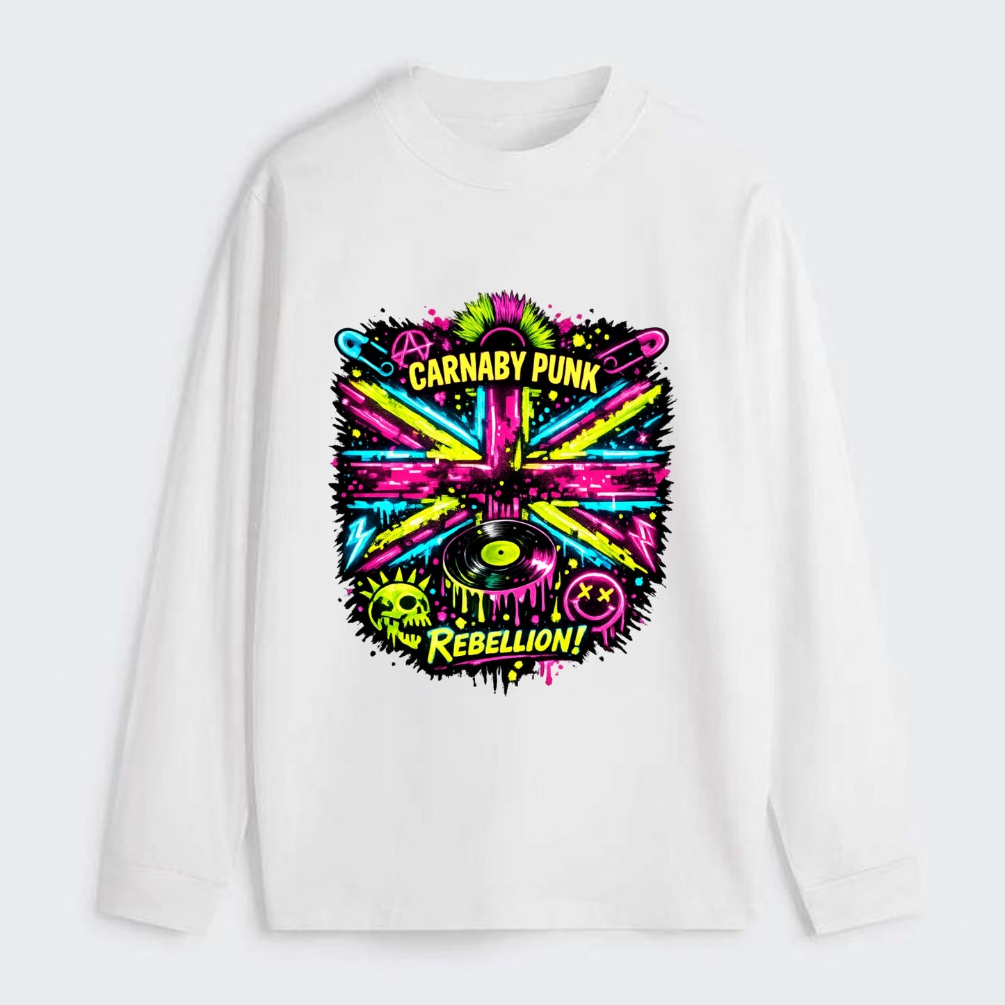 CARNABY PUNK | Swinging 60s meets 70s punk | Psychedelic Union Jack - Classic Long Sleeve Shirt - White