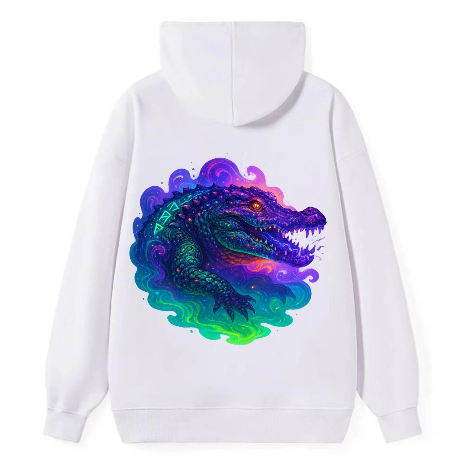 Primordial crocodile with scales pulsing plasma energy in green and - Classic Pullover Hoodie - White