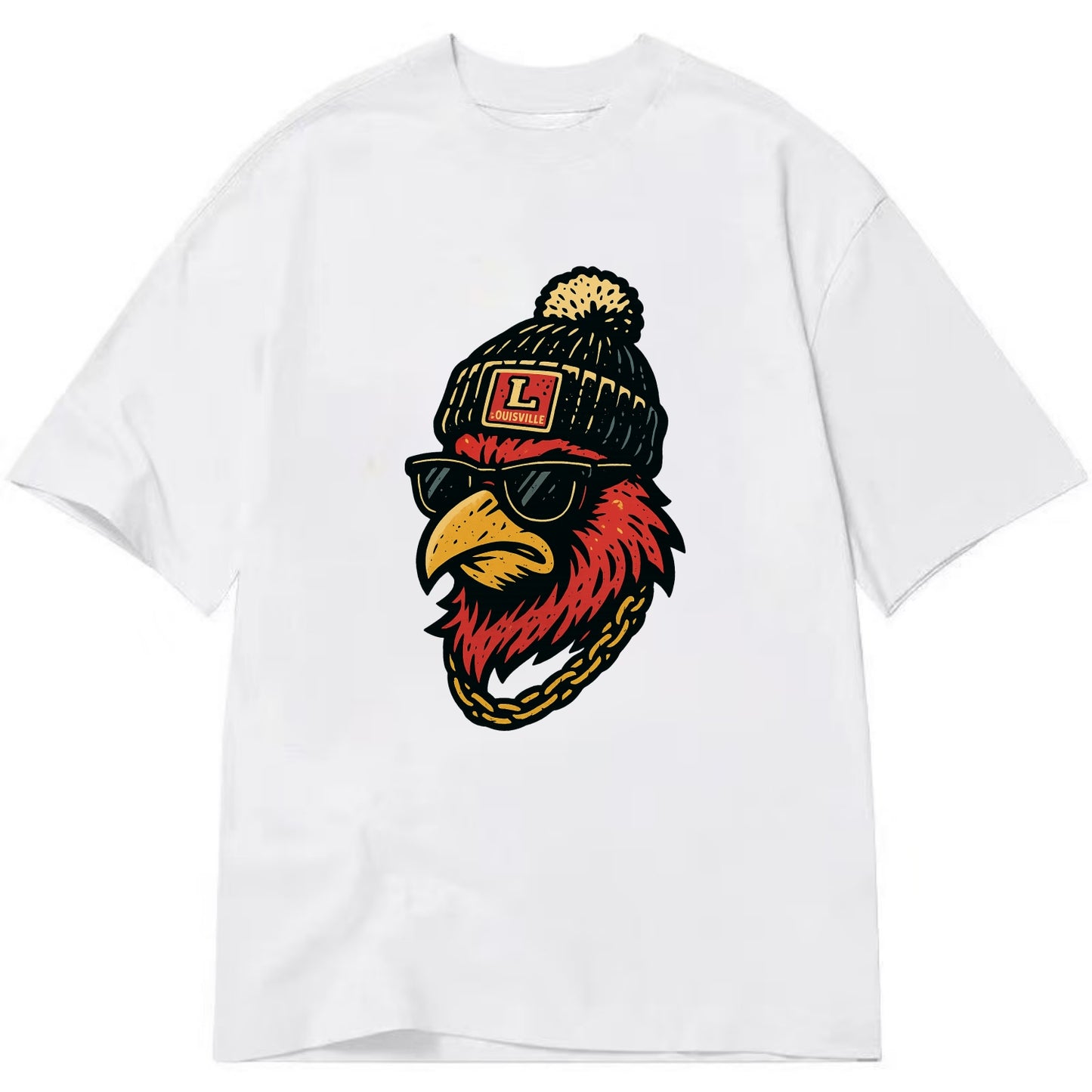 Louisville Cardinal wearing Louisville beanie with L patch - Classic T-shirt - White