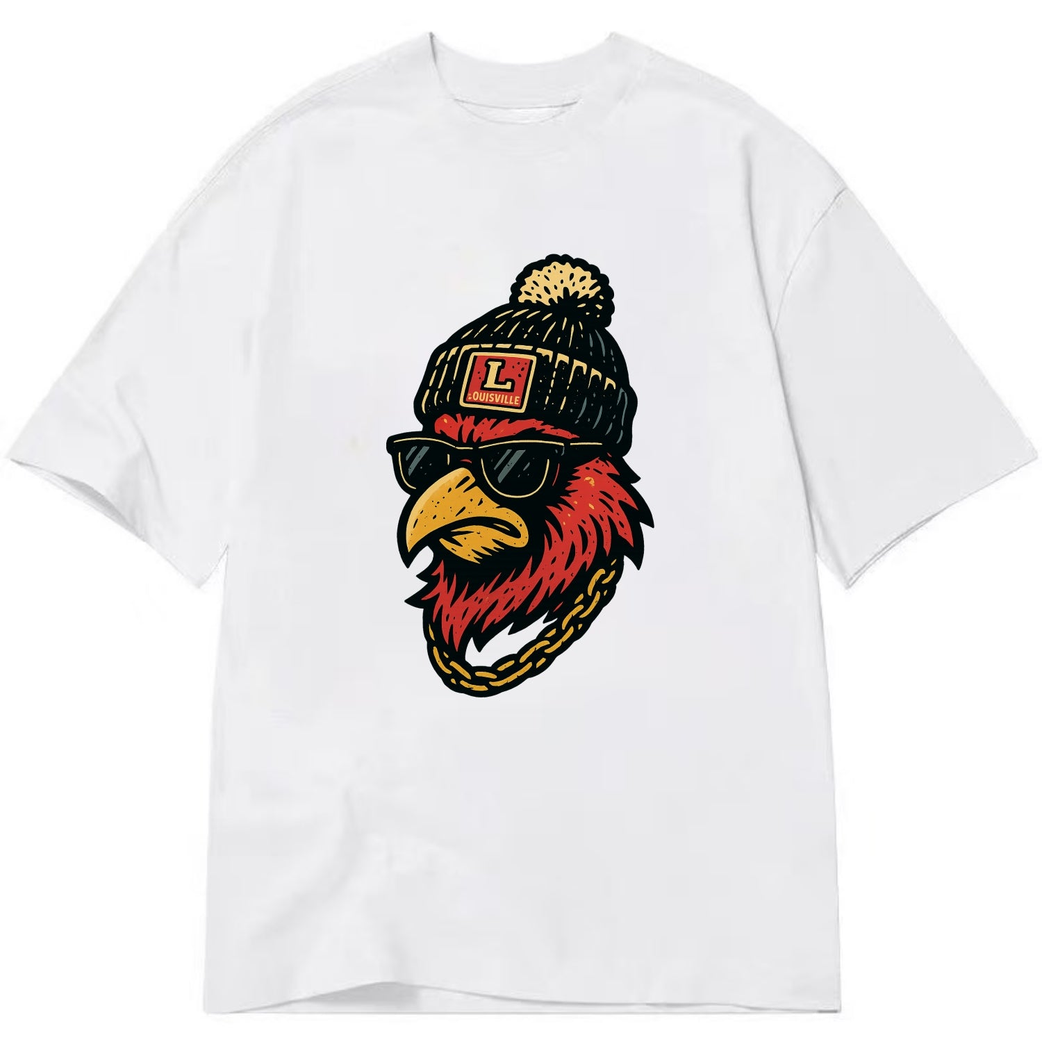 Louisville Cardinal wearing Louisville beanie with L patch - Classic T-shirt - White