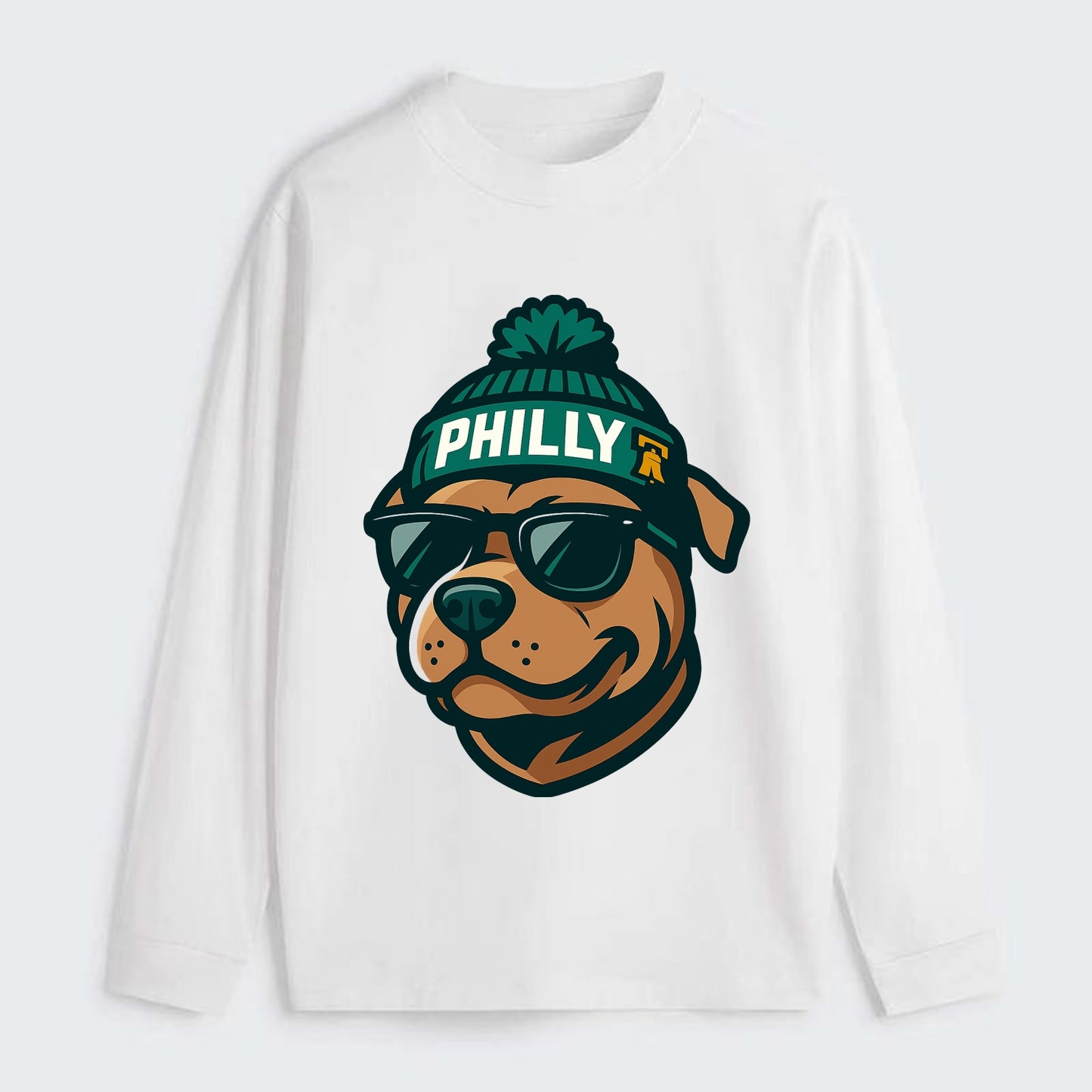 Philly Pitbull wearing Eagles beanie with Liberty Bell patch and - Classic Long Sleeve Shirt - White