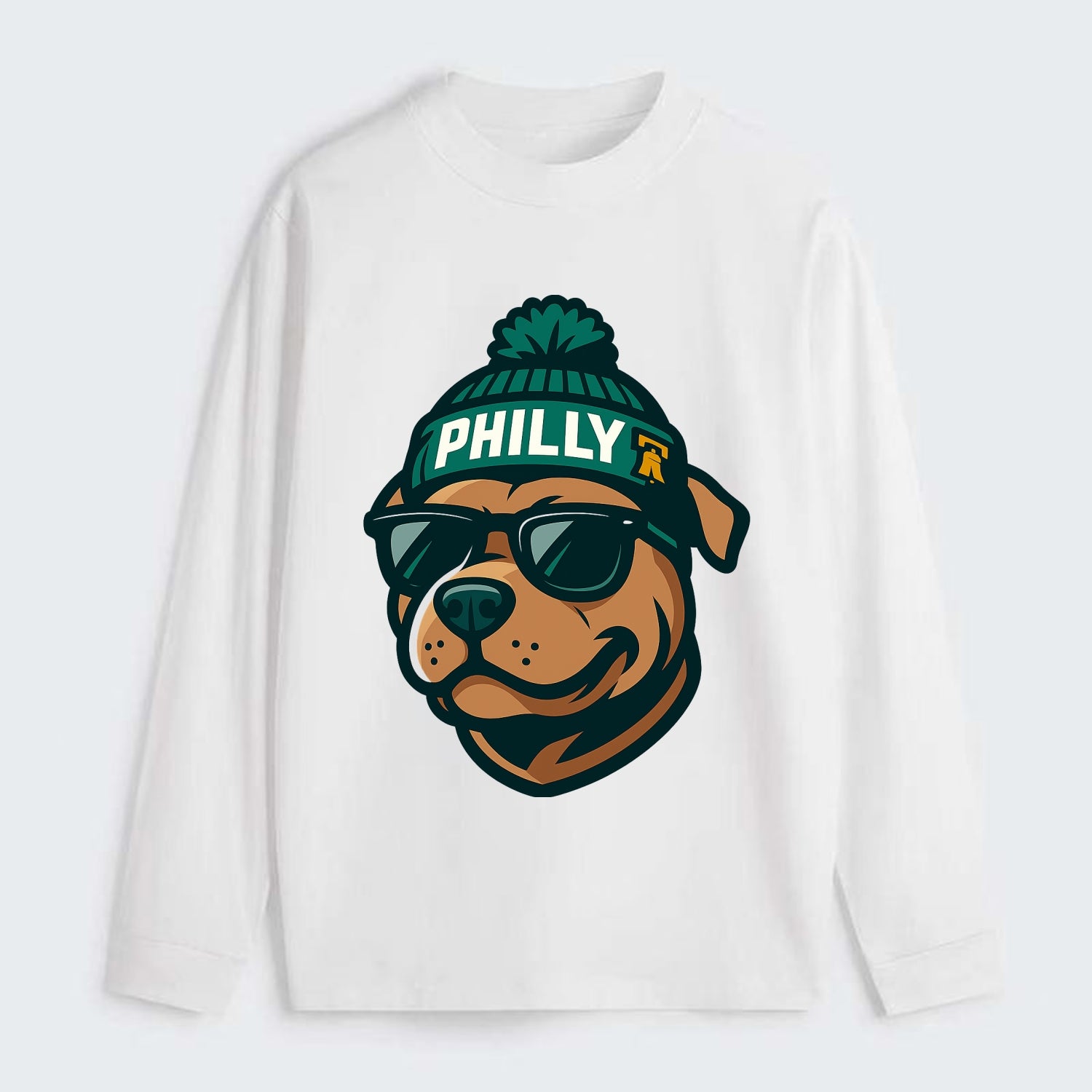 Philly Pitbull wearing Eagles beanie with Liberty Bell patch and - Classic Long Sleeve Shirt - White