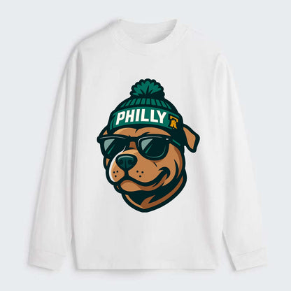 Philly Pitbull wearing Eagles beanie with Liberty Bell patch and - Classic Long Sleeve Shirt - White