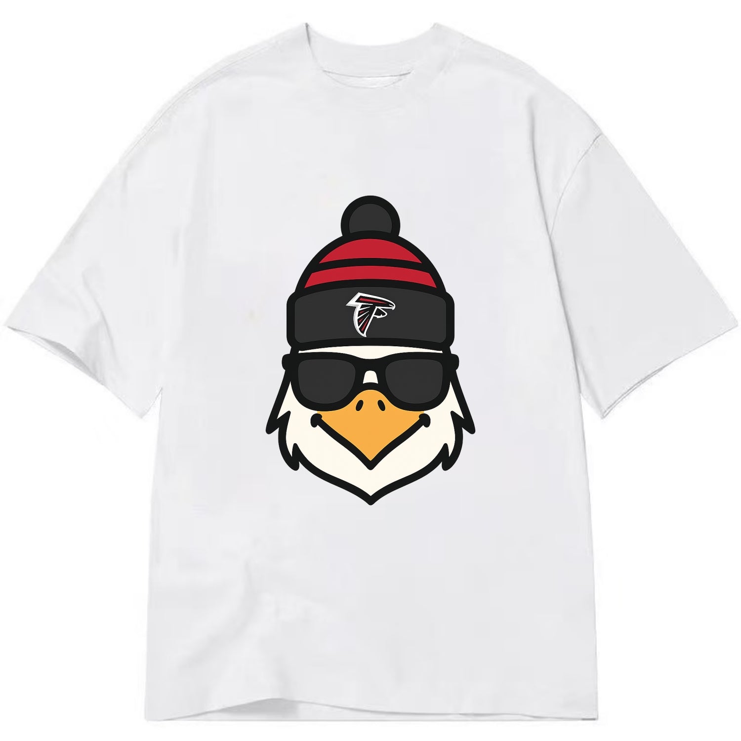 Atlanta Falcon wearing Falcons red and black beanie with pom pom and wayfarer - Classic T-shirt - White