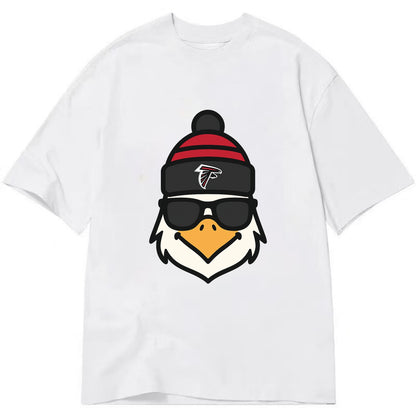 Atlanta Falcon wearing Falcons red and black beanie with pom pom and wayfarer - Classic T-shirt - White