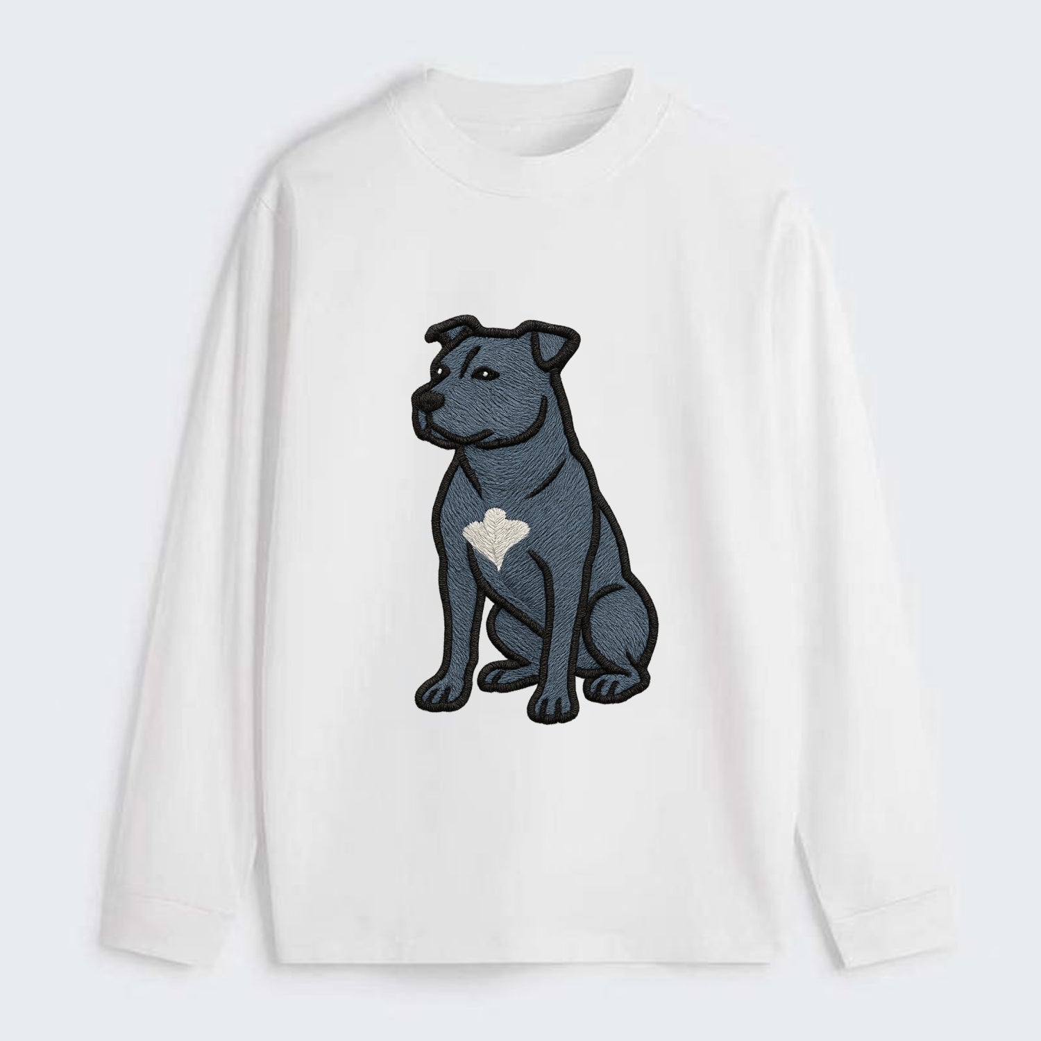 American Staffordshire Terrier - Blue embroidered design - Classic Long Sleeve Shirt - White