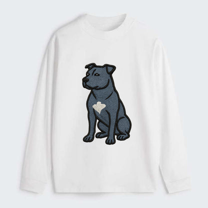 American Staffordshire Terrier - Blue embroidered design - Classic Long Sleeve Shirt - White