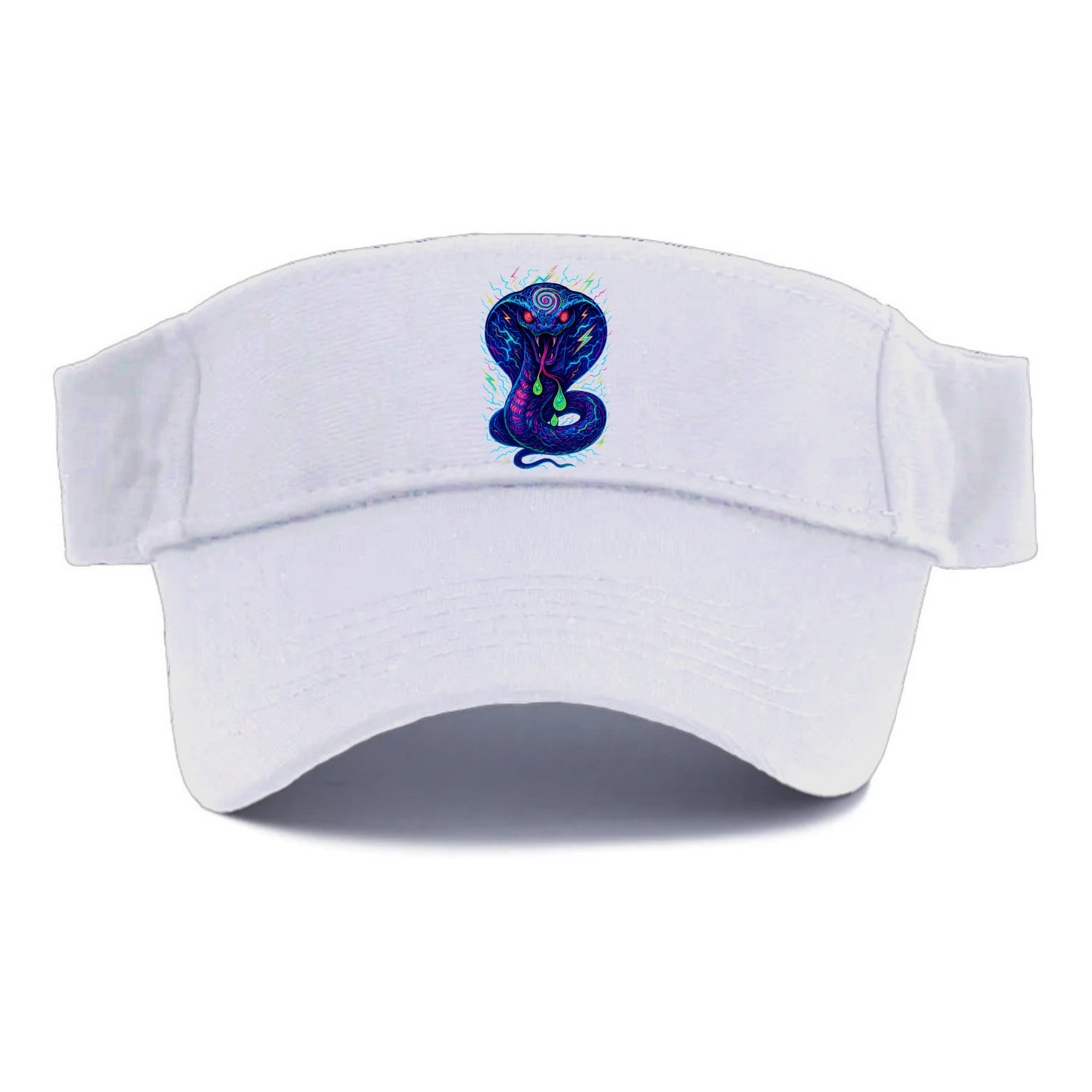 Mesmerizing cobra with hypnotic spiral patterns in the hood, scales that shimmer with neon - Visor - White