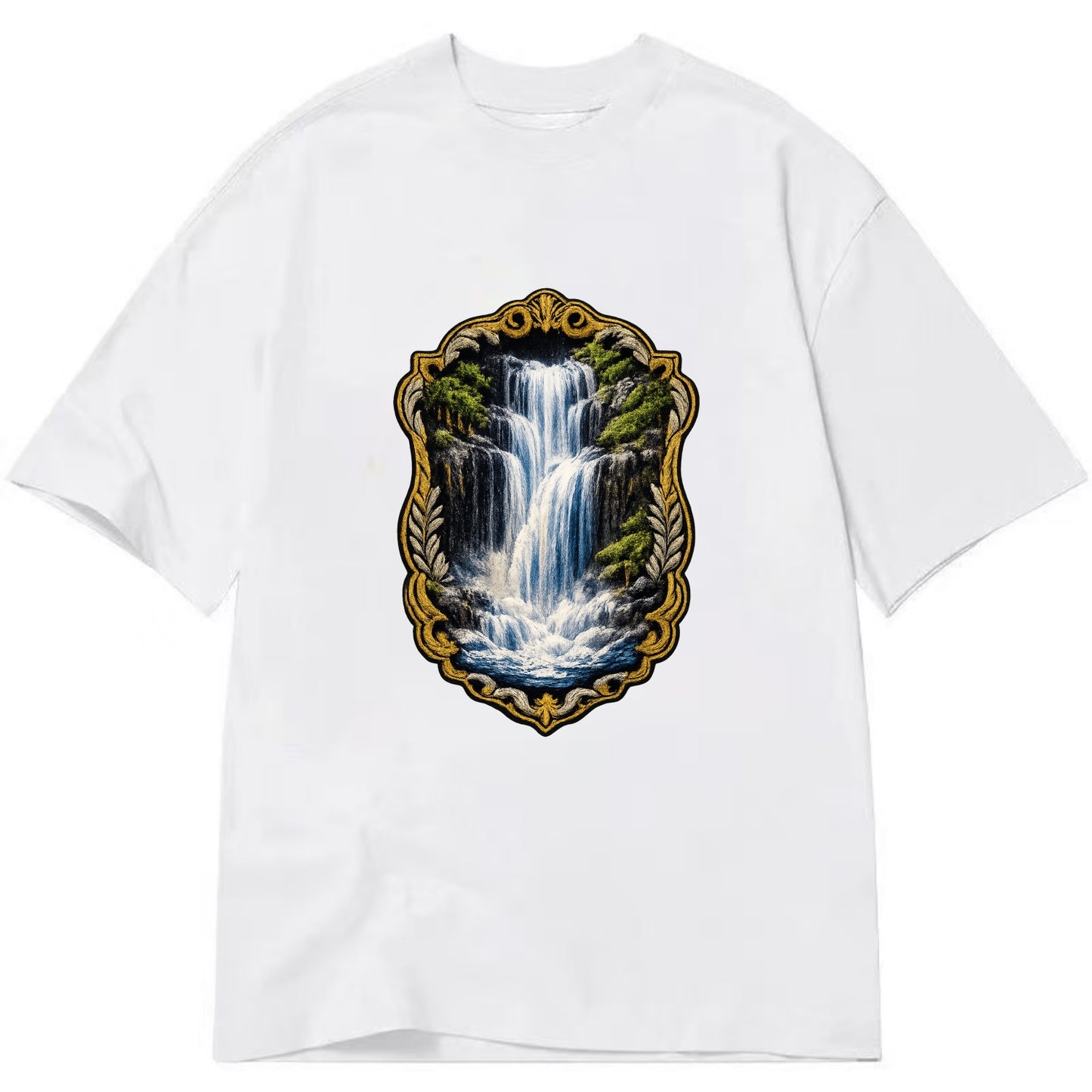 WATERFALL CASCADE - falling water with mist in blue and white , nature wonder - Classic T-shirt - White