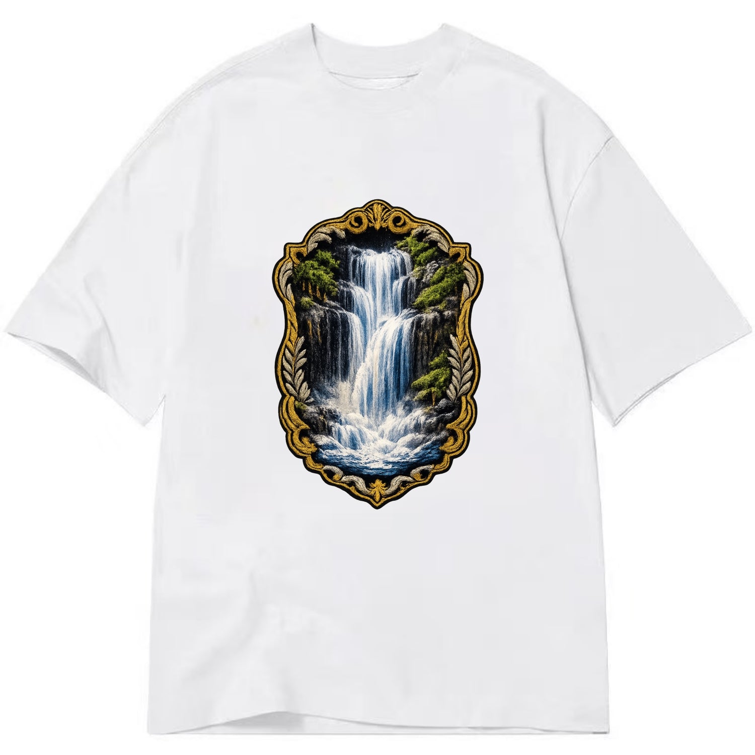 WATERFALL CASCADE - falling water with mist in blue and white , nature wonder - Classic T-shirt - White