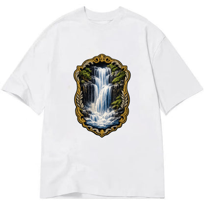 WATERFALL CASCADE - falling water with mist in blue and white , nature wonder - Classic T-shirt - White