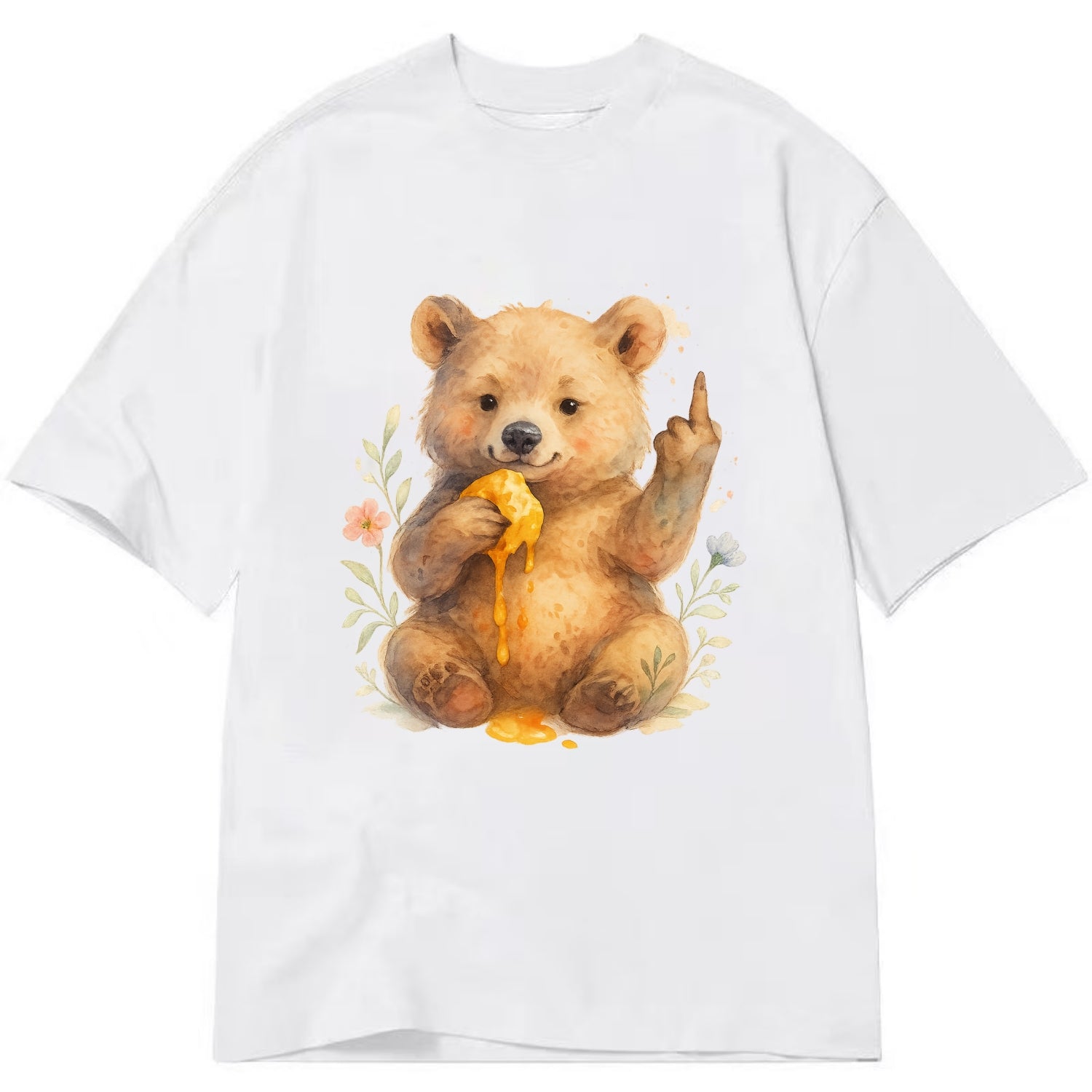 chubby bear cub eating dripping honey, sticky paw up with middle finger - Classic T-shirt - White