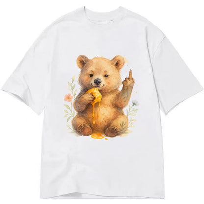 chubby bear cub eating dripping honey, sticky paw up with middle finger - Classic T-shirt - White
