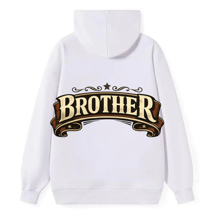 Bold typography design - "BROTHER" - male bond, brotherhood - Classic Pullover Hoodie - White