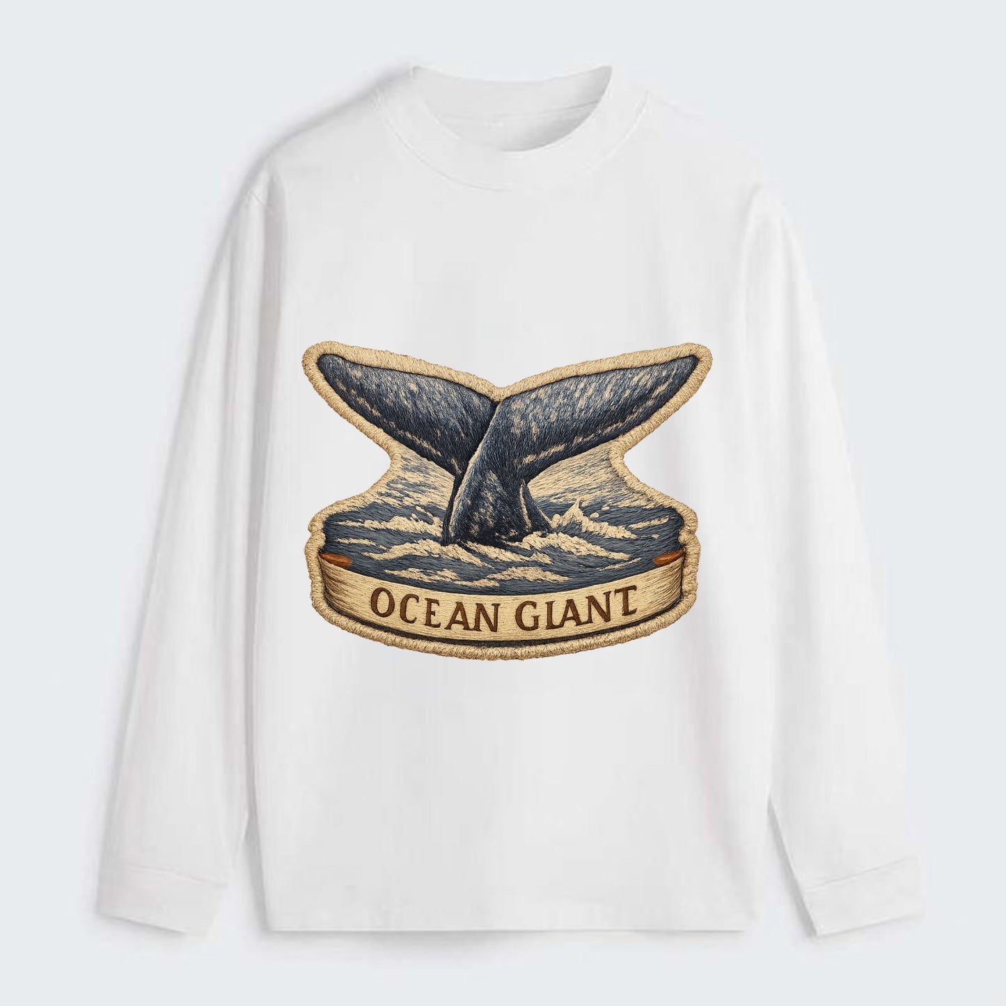 WHALE TAIL - diving whale in blue and gray , ocean giant - Classic Long Sleeve Shirt - White