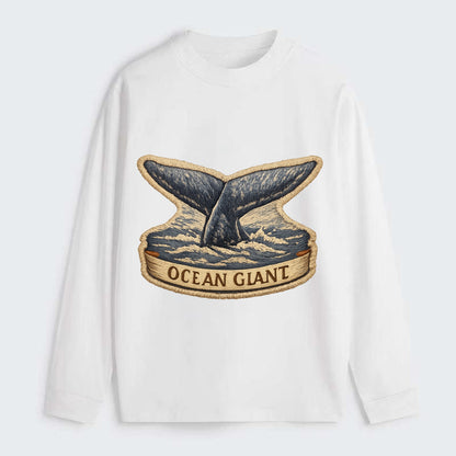 WHALE TAIL - diving whale in blue and gray , ocean giant - Classic Long Sleeve Shirt - White