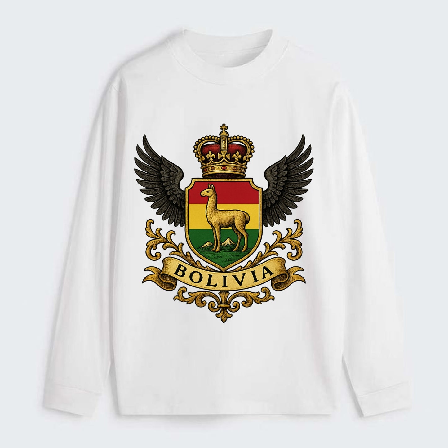 Bolivia Llama Emblem  - Classic Long Sleeve Shirt - White