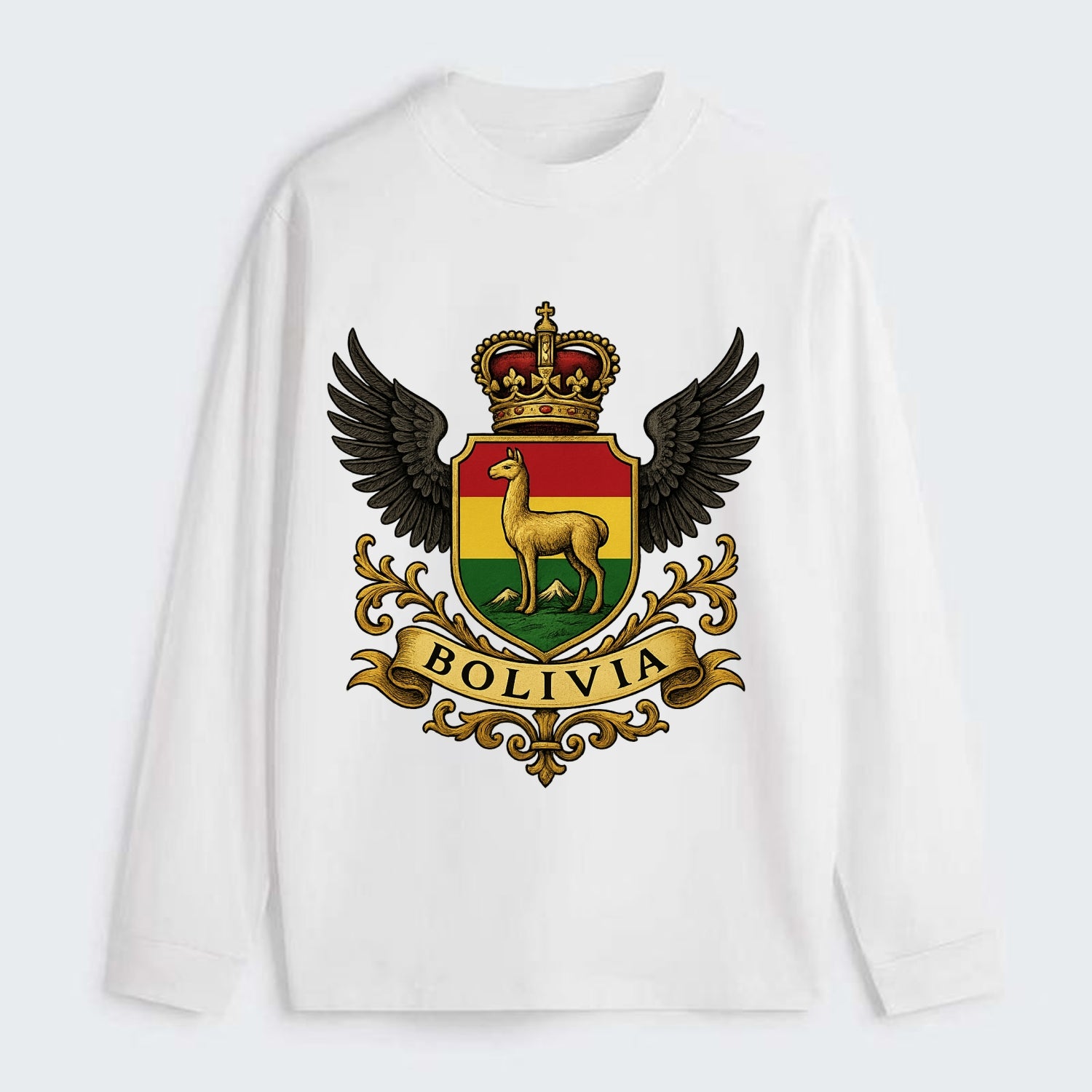 Bolivia Llama Emblem  - Classic Long Sleeve Shirt - White
