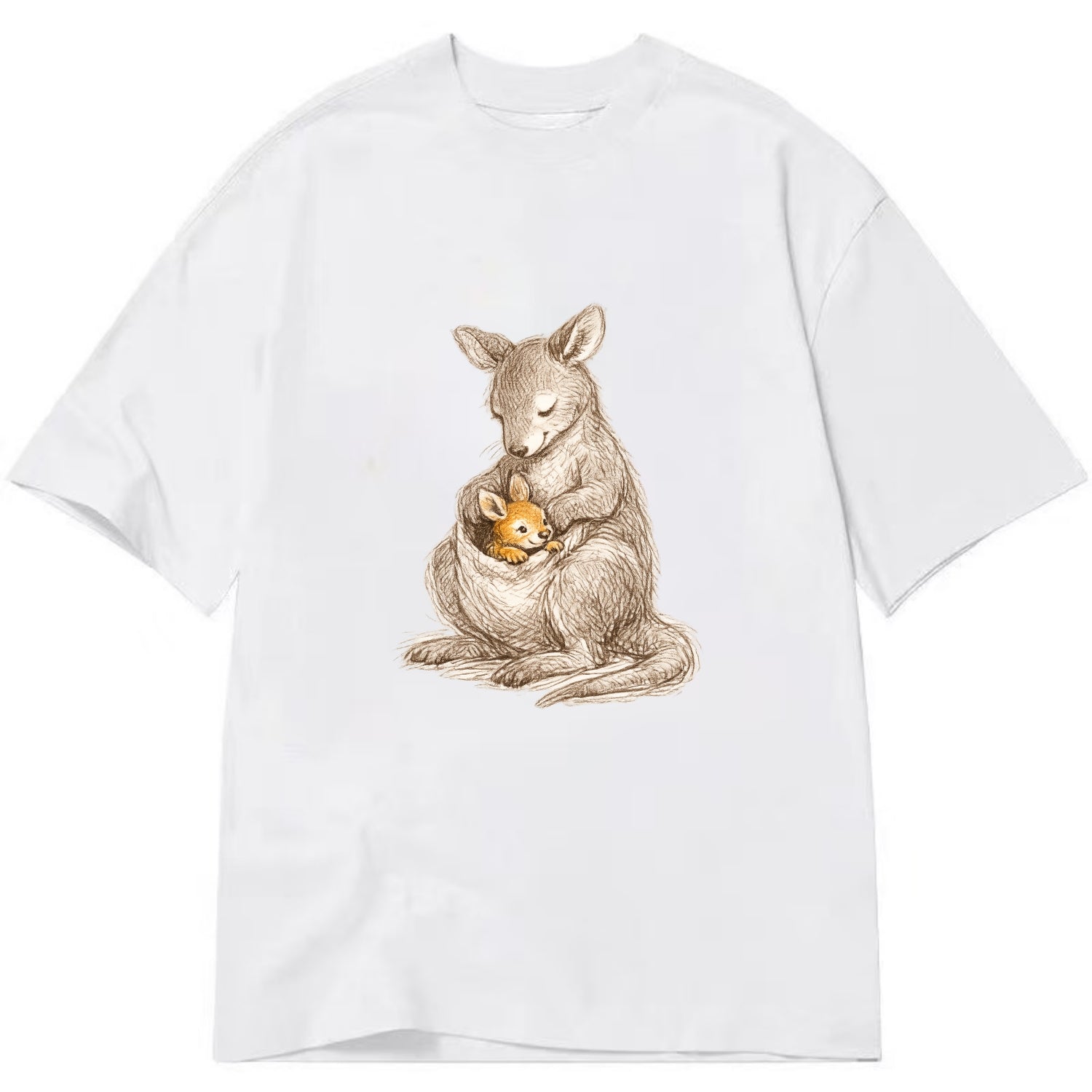 MOTHER'S POUCH | Kangaroo maternal embrace | Joey safe inside | Protective love | - Classic T-shirt - White