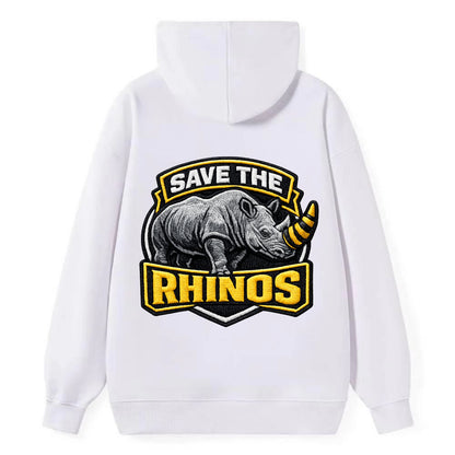 SAVE THE RHINOS - rhino silhouette in gray , horn protection - Classic Pullover Hoodie - White
