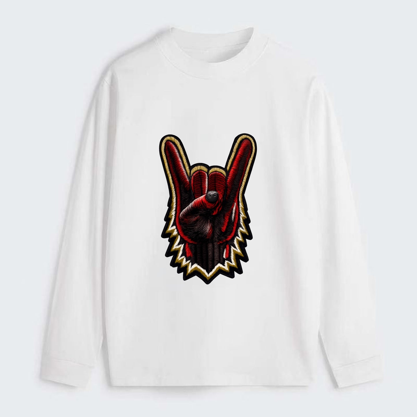 ROCK HAND HORNS - devil horns hand gesture in black and red , metal - Classic Long Sleeve Shirt - White
