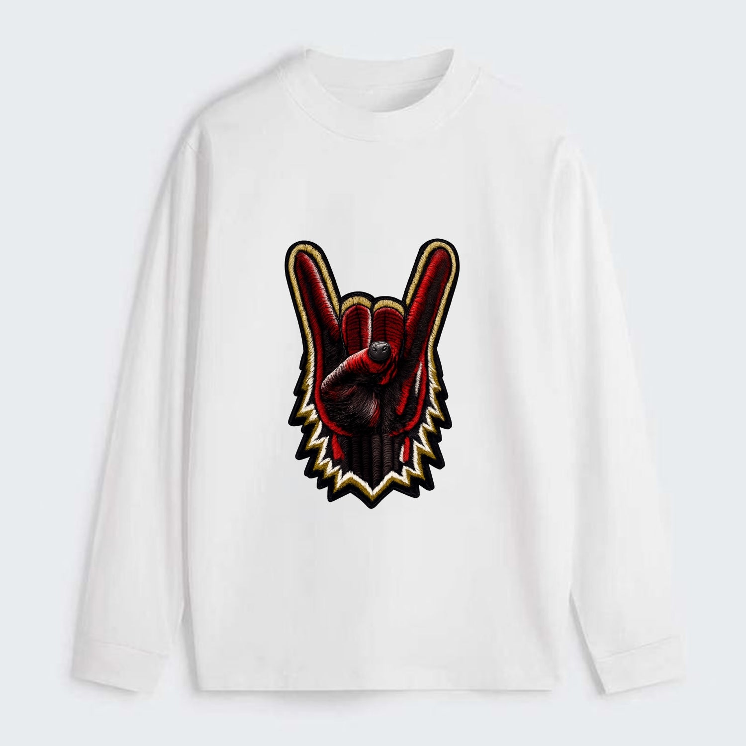 ROCK HAND HORNS - devil horns hand gesture in black and red , metal - Classic Long Sleeve Shirt - White