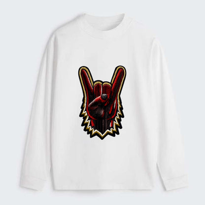 ROCK HAND HORNS - devil horns hand gesture in black and red , metal - Classic Long Sleeve Shirt - White