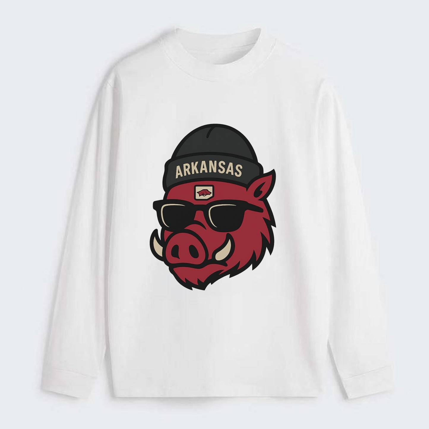 Fayetteville Razorback wearing Arkansas beanie with hog patch - Classic Long Sleeve Shirt - White