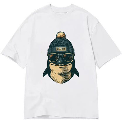 Washington Orca wearing Seattle beanie with pom pom and wayfarer sunglasses - Classic T-shirt - White