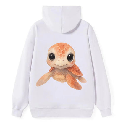 Baby Loggerhead Turtle - reddish-brown shell, big round dark eyes, chunky - Classic Pullover Hoodie - White