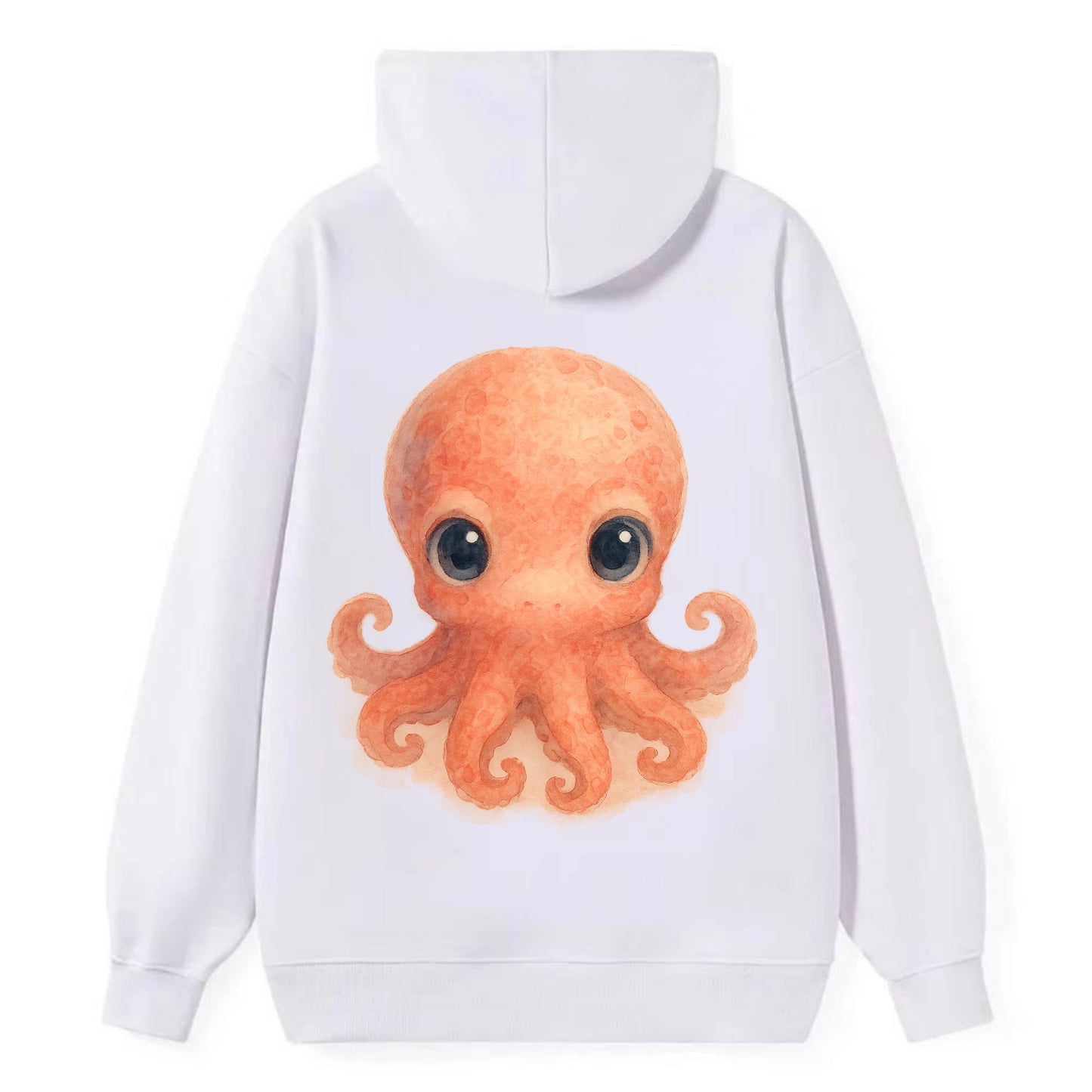 Baby Octopus - red-orange, eight tiny tentacles curled, large intelligent - Classic Pullover Hoodie - White
