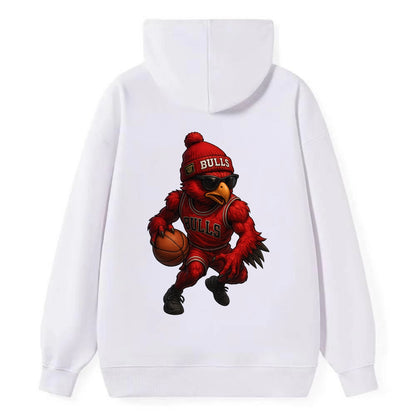 Windy City Hawk wearing Bulls beanie with six rings patch and wayfarer - Classic Pullover Hoodie - White