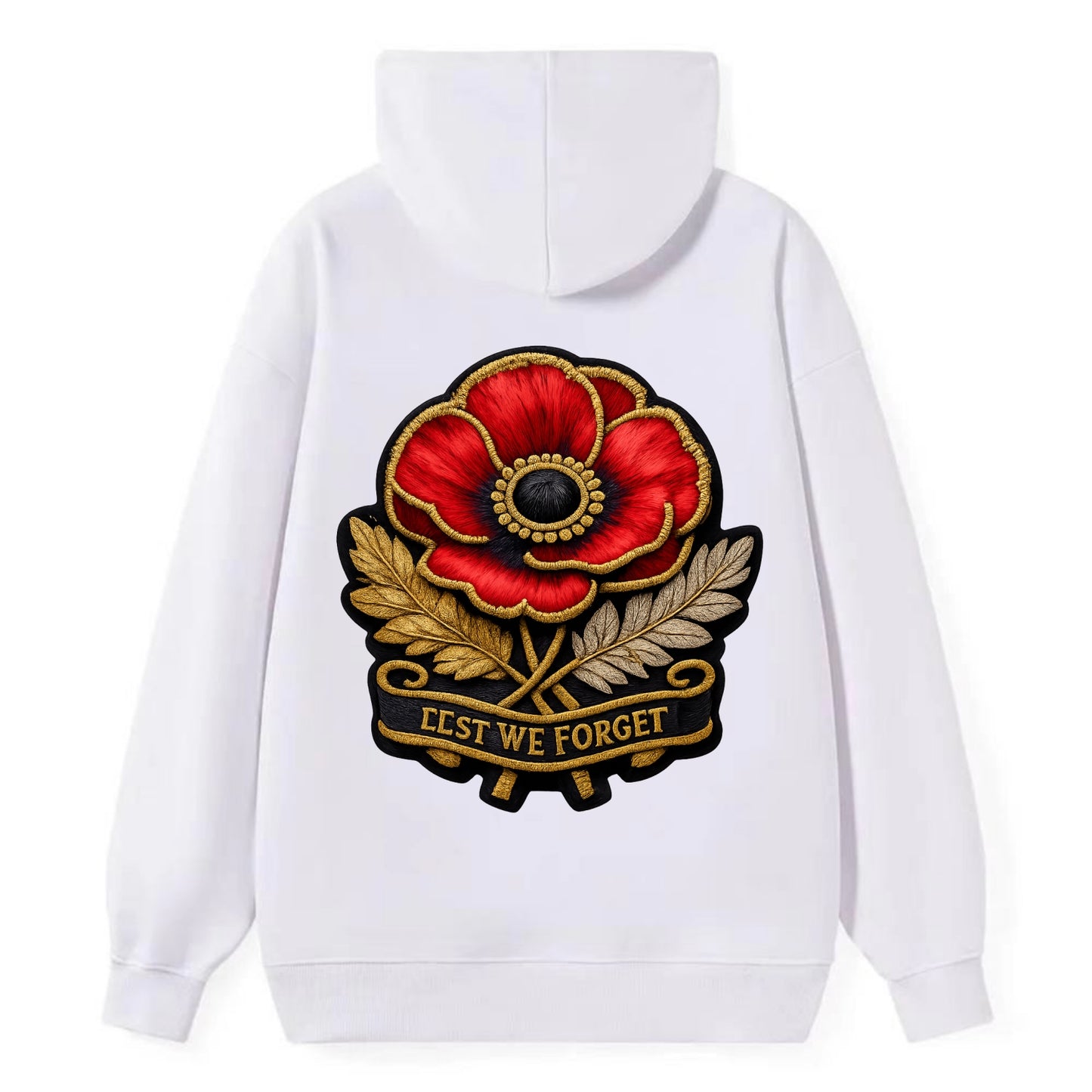 MEMORIAL POPPY - red poppy flower in scarlet , remembrance - Classic Pullover Hoodie - White