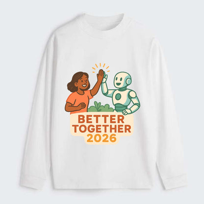 Human and AI robot high-fiving as collaborative partners - "Better - Classic Long Sleeve Shirt - White