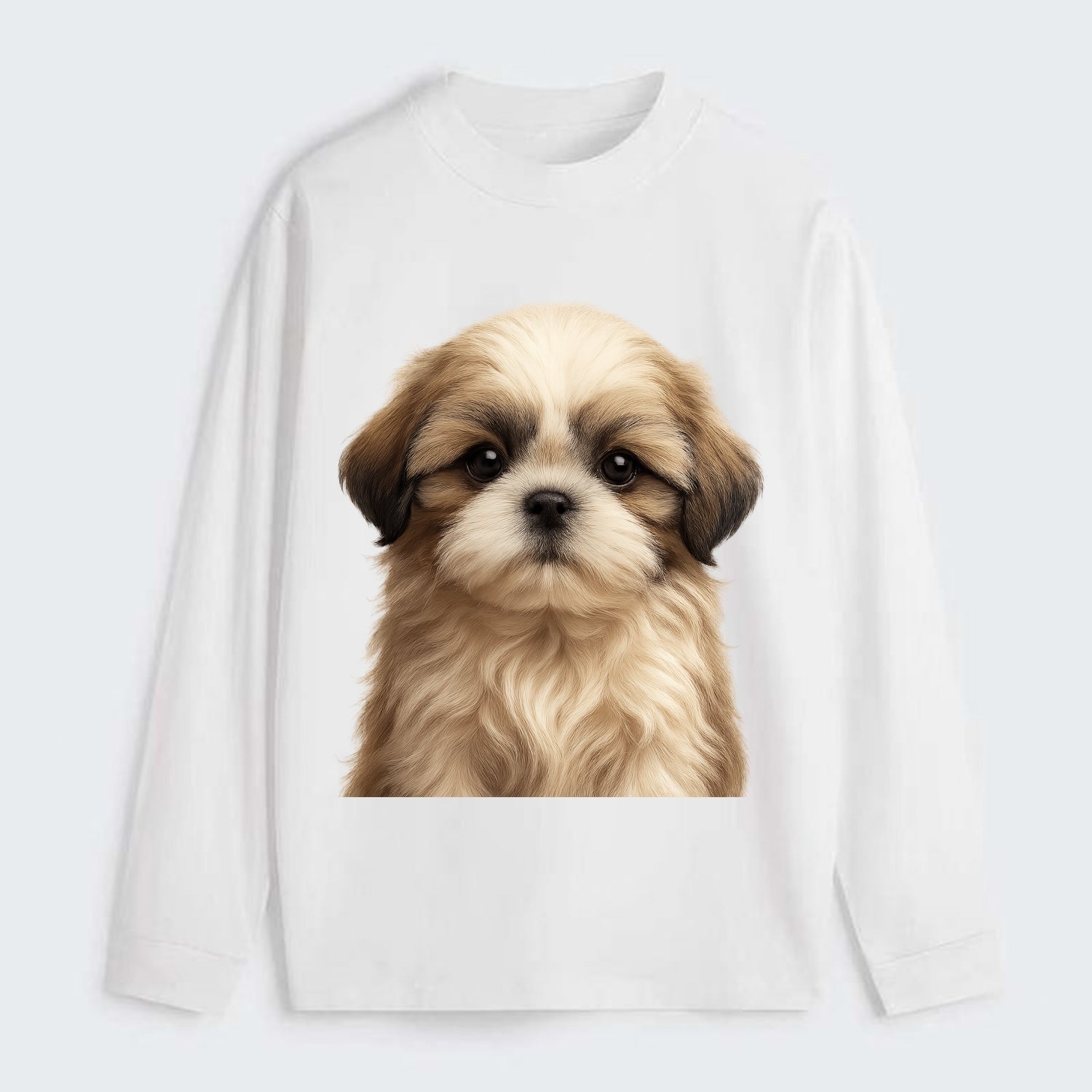 Baby Shih Tzu Puppy - long flowing coat, flat face, big dark eyes, - Classic Long Sleeve Shirt - White