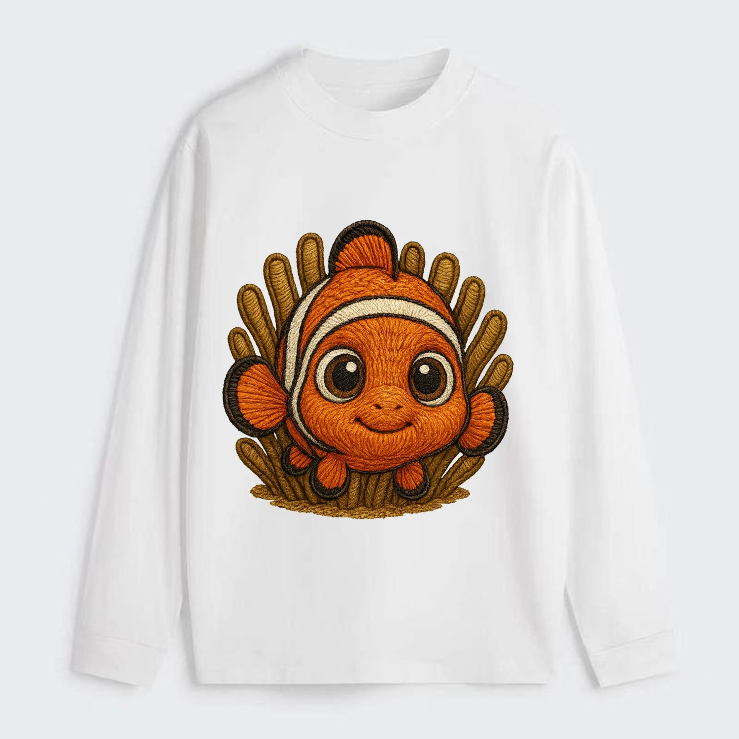Baby Clownfish - orange with white stripes, big round eyes, - Classic Long Sleeve Shirt - White