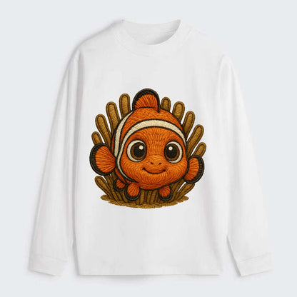 Baby Clownfish - orange with white stripes, big round eyes, - Classic Long Sleeve Shirt - White