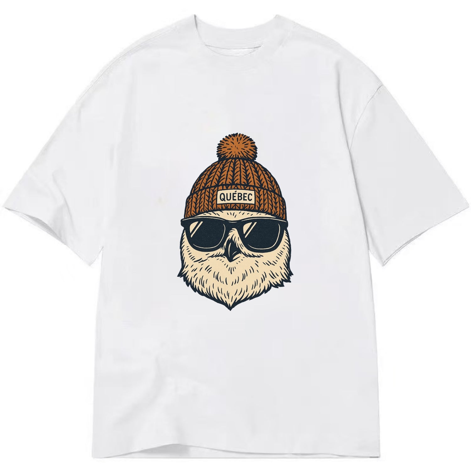 Quebec City Snowy Owl wearing Quebec beanie with pom pom and wayfarer sunglasses - Classic T-shirt - White