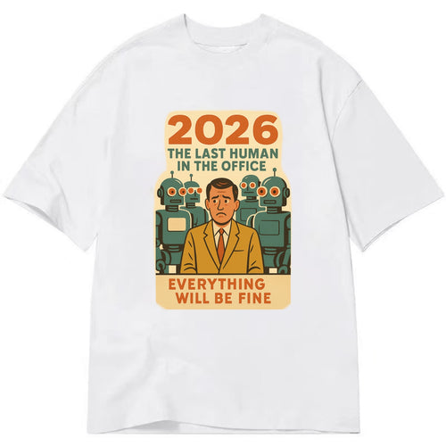 Single human worker surrounded by robot coworkers - The last human in the office - Classic T-shirt