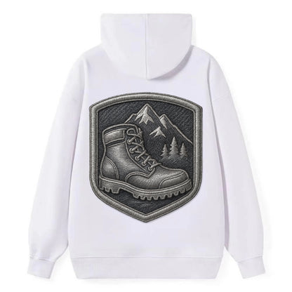 Hiking boots with mountain peak - hiker pride - Classic Pullover Hoodie - White
