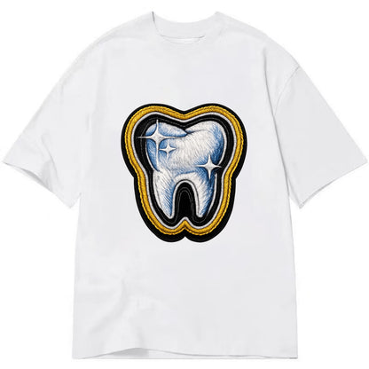 DENTAL TOOTH - molar with sparkle in white and blue , dentist - Classic T-shirt - White