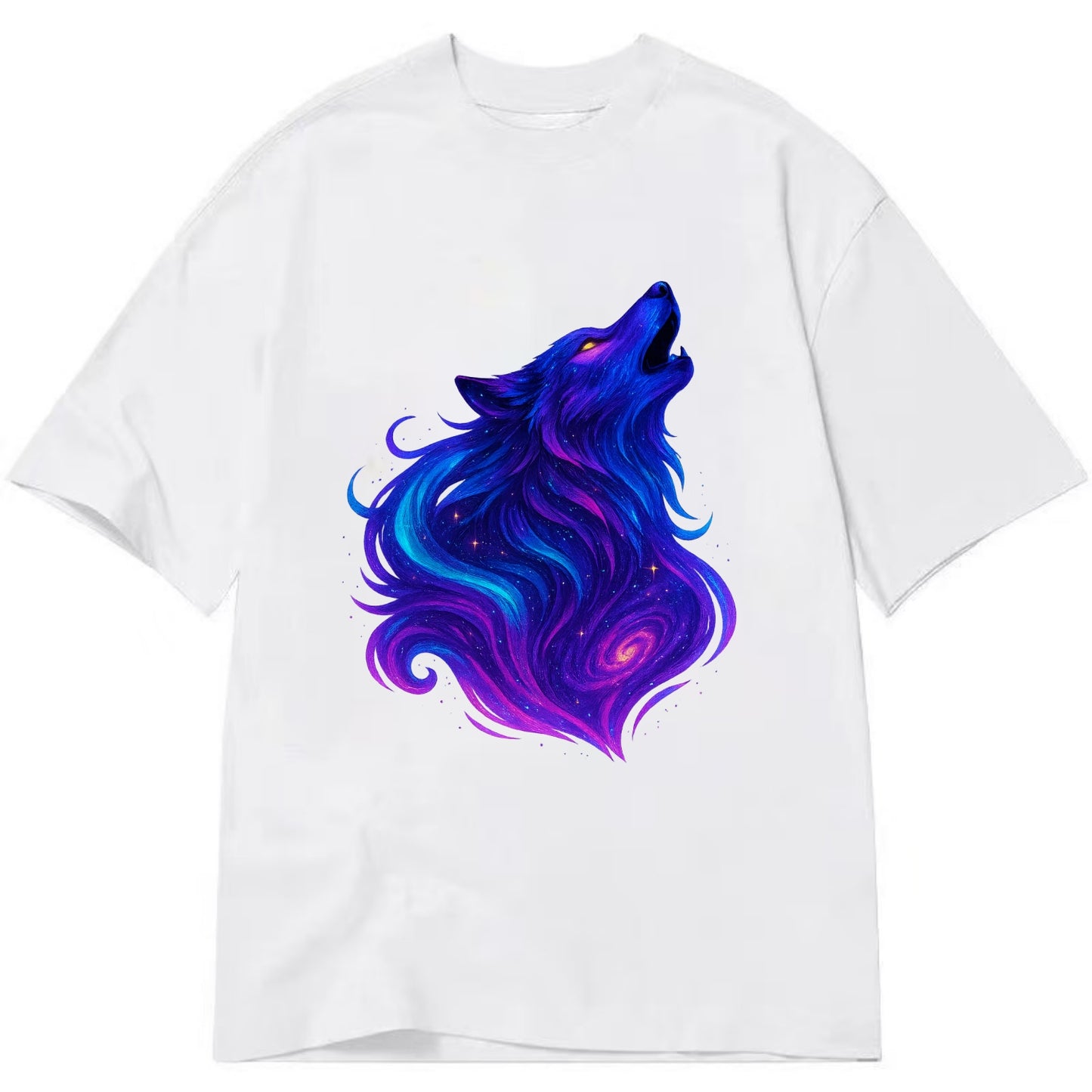 Noble wolf with flowing fur that transforms into aurora borealis streams, cyan - Classic T-shirt - White
