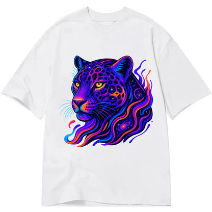 Powerful jaguar with rosettes containing miniature galaxies, cosmic purple and - Classic T-shirt - White